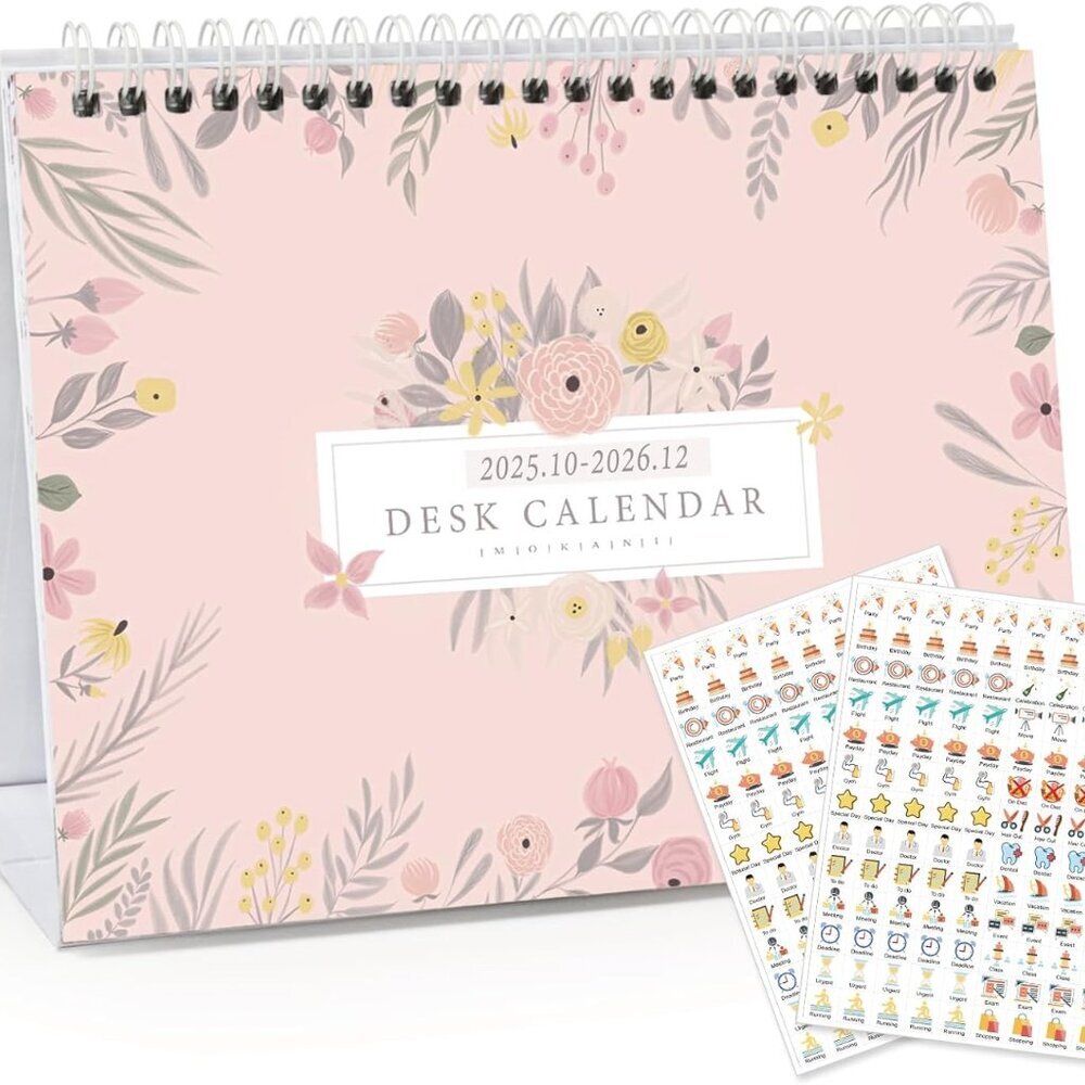 Small Desk Calendar 2025-2026, Standing Desktop Calendar October 2025-December 2